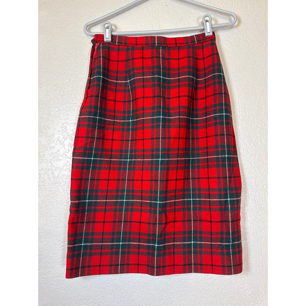 Pendleton Vintage Red Plaid Wool Skirt Womens 12 Tartan Christmas Xmas Holidays - Picture 3 of 6